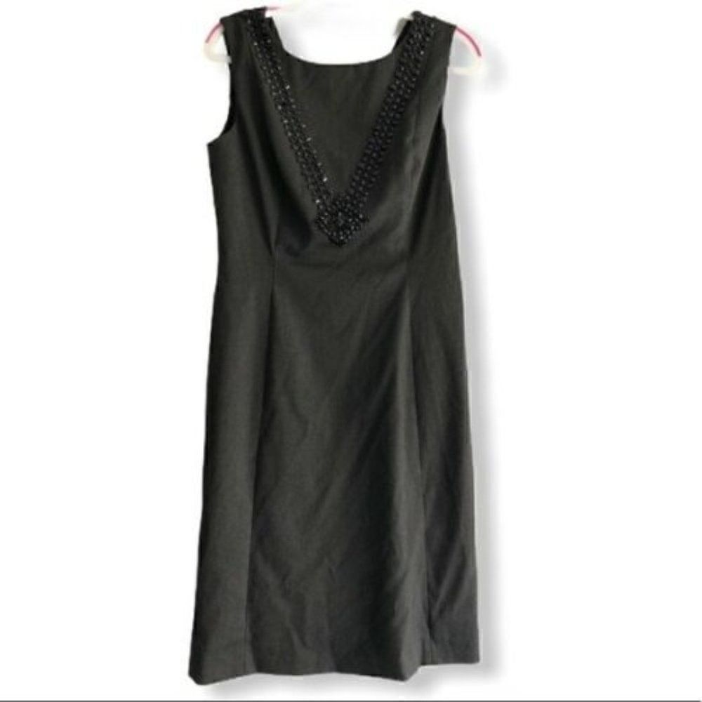 Antonio Melani Gray Beaded Jewel Sheath Dress Open V Back